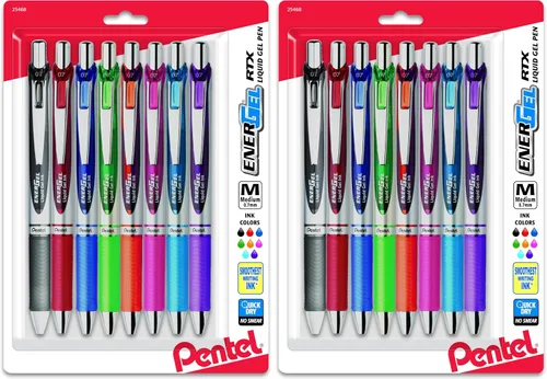 Miniatura 12 de Pentel EnerGel RTX - Bolígrafo de gel líquido retráctil (¹/₃₂ pulgadas), punta de metal, línea mediana, tinta de colores surtidos, paquete de 8