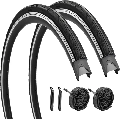 Miniatura 11 de Paquete de 1 o 2 neumáticos para bicicleta de carretera 700X23C/25C/28C/35C con o sin 2 tubos internos, válvula Presta y 2 palancas para neumáticos