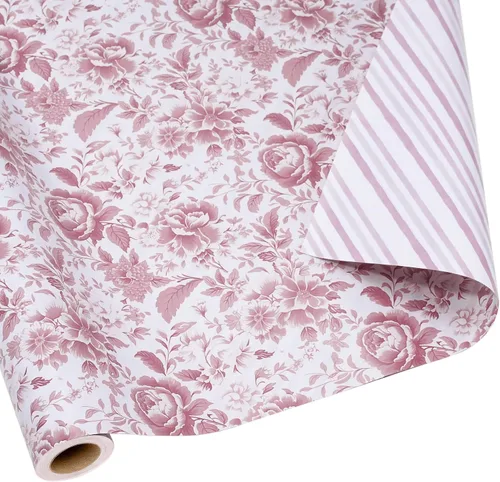 Miniatura 9 de LaRibbons Rollo de papel de regalo reversible floral azul, elegante diseño de peonía azul y blanco, envoltura de regalo china para el día de San