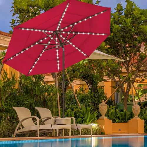 Miniatura 3 de EliteShade USA - Sombrilla solar de 9 pies / 2.74 metros, de 3 niveles, con 10 años sin decoloración, 80 luces LED para patio, mesa al aire libre
