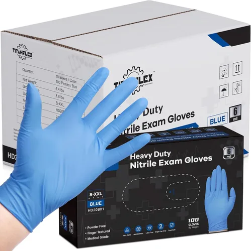 TitanFlex Nitrile Exam Gloves, Blue, 6-mil, Heavy Duty Nitrile Gloves, Mechanic Disposable Gloves, Latex Free, Powder Free azul(xxl 1000)