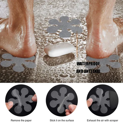 Miniatura 5 de Secopad Calcomanías Antideslizantes para Bañera, 12 PCS Bandas de Seguridad Grises para Ducha Adhesivas con Raspador Premium