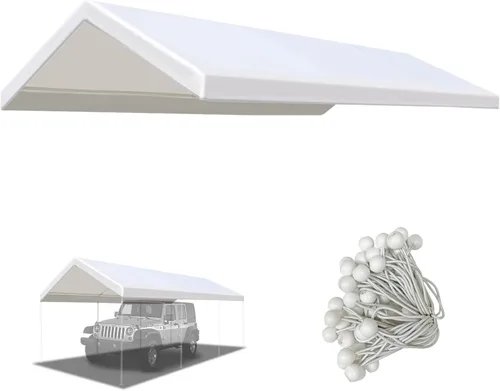 Miniatura 10 de BenefitUSA Muli-ti - Toldo de repuesto para cochera, cubierta de lona con cuerdas elásticas de bola, toldo con borde (10 x 20 pies)
