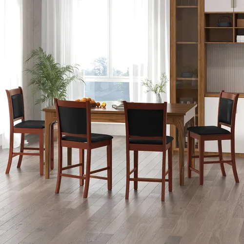 Miniatura 8 de Giantex Juego de 2 taburetes de bar de 24.5 pulgadas, taburetes de bar tapizados con altura de mostrador con cojín y reposapiés de piel sintética