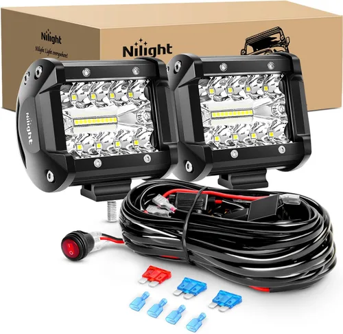 Miniatura 17 de Nilight Barra de Luz Lateral de Disparo 2 PCS 4.3 Pulgadas Triple Fila Combo Spot Flood para Iluminación de Trabajo de Conducción Todoterreno