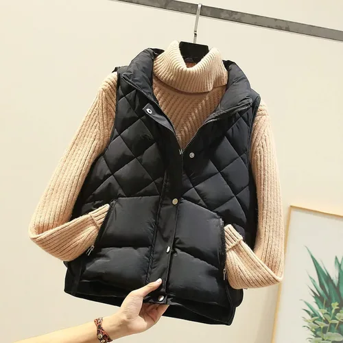 Miniatura 2 de SEAOPEN Chaleco acolchado para mujer, con cuello alto, ligero, acolchado, con cremallera, chaleco acolchado para invierno, sin mangas