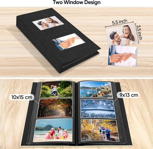 Miniatura 4 de Álbum de fotos de 4 x 6 pulgadas, 200 bolsillos para regalos de boda, libro de recuerdos de tapa dura de lino con ventana frontal para aniversario
