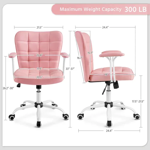 Miniatura 3 de Yaheetech Silla de oficina de piel sintética de respaldo medio, moderna silla inclinable ajustable con reposabrazos acolchados desmontables