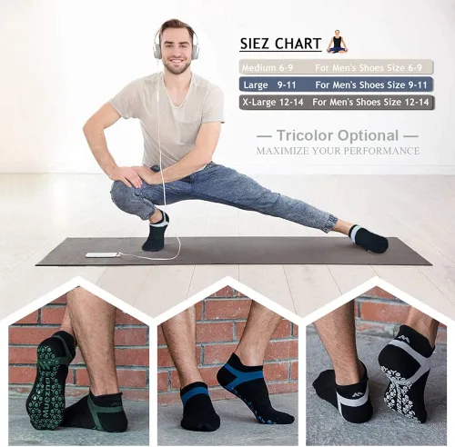 Miniatura 2 de Muezna - Calcetines antideslizantes para hombre para yoga pilates barre Bikram fitness hospital con agarre