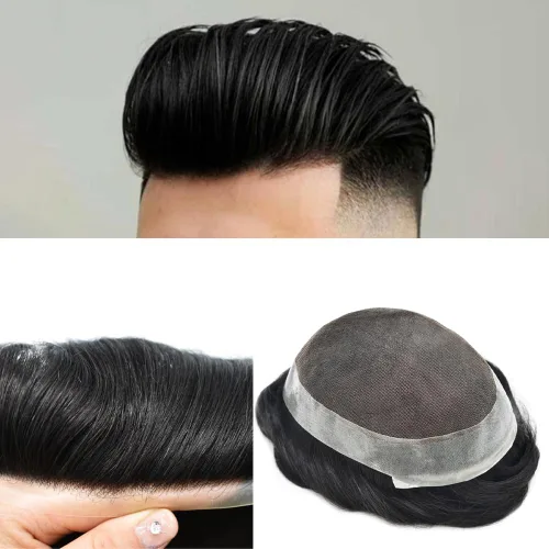 Miniatura 83 de Sistema de reemplazo de cabello de encaje francés para hombre, piezas de cabello de aspecto natural, color negro, marrón, rubio, gris, protesis