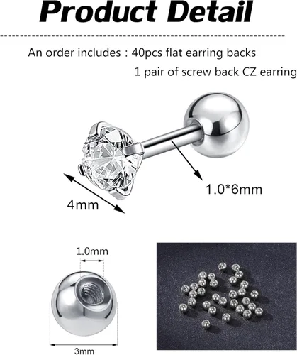 Miniatura 2 de AoedeJ Parte trasera de aretes de acero inoxidable con cierre de bola, reemplazos de parte trasera de aretes, parte trasera de aretes con tuerca