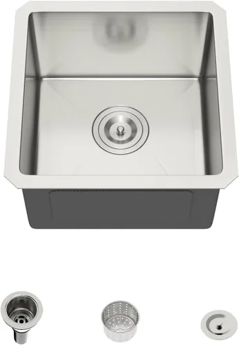 Miniatura 9 de Mocoloo Fregadero de barra de montaje inferior de 15 pulgadas, fregadero de cocina pequeño de 15 x 15 pulgadas, calibre 18, de acero inoxidable
