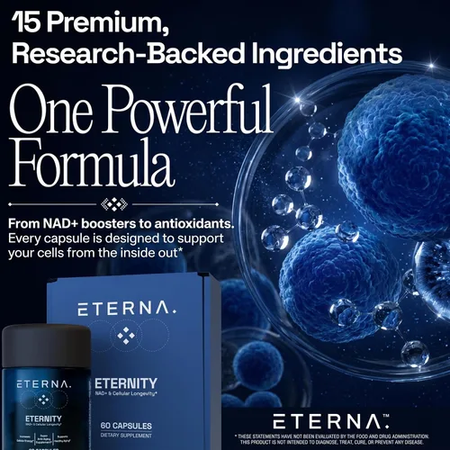 Miniatura 3 de Eternity NAD+ - Suplemento de resveratrol para hombres y mujeres, 1050 mg con 15 ingredientes avanzados para apoyo inmunológico, energía