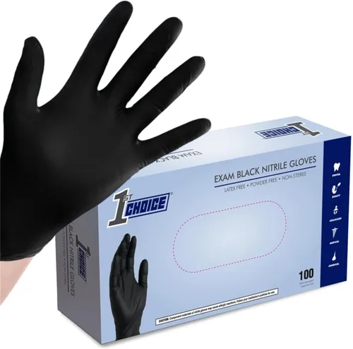 1st Choice Guantes de Nitrilo Negros Desechables Sin Látex - Guantes Negros de Grado de Examen para Cocina, Médico, Dental, Limpieza - 4 mil