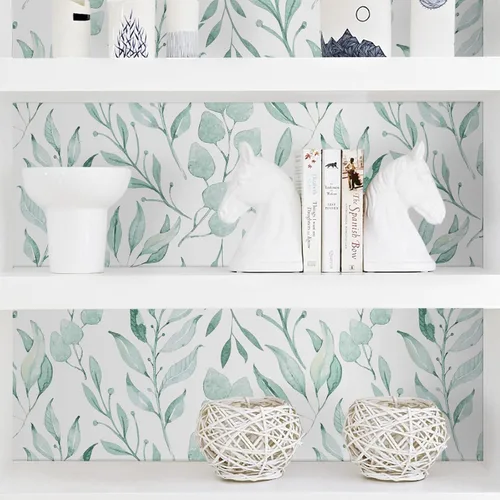 Miniatura 6 de WENMER Papel tapiz autoadhesivo de hojas verdes para despegar y pegar, papel de contacto floral extraíble de hojas de acuarela de 17.7 x 118