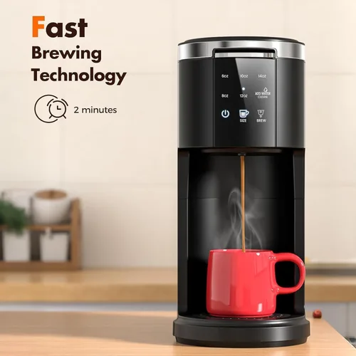 Miniatura 2 de Electactic Cafetera de una sola porción, cafetera 2 en 1 para K-Cup y café molido, tamaños de preparación de 6 a 14 onzas, cafeteras en cápsulas