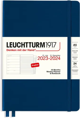 Miniatura 4 de LEUCHTTURM1917 - Agenda semanal y cuaderno de 18 meses mediano A5, julio de 2023 - diciembre de 2024, inglés, tapa dura, negro