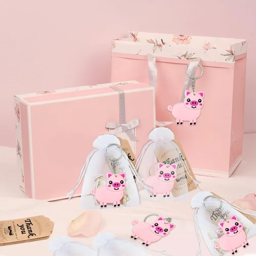 Miniatura 4 de Paquete de 60 recuerdos de fiesta de animales con 20 llaveros de cerdo, 20 etiquetas, 20 bolsas para amantes de los animales de granja, baby shower