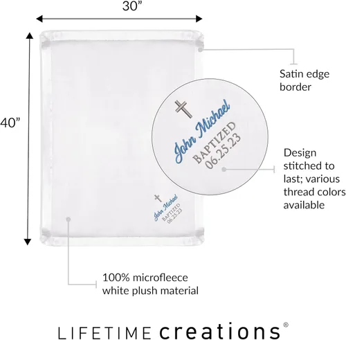 Miniatura 4 de Lifetime Creations Manta personalizada de bautismo para bebés: manta de bautizo blanca bordada personalizada, regalos de bautismo para niños