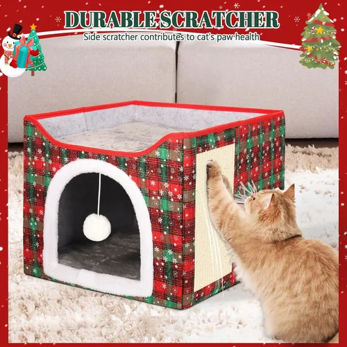 Miniatura 6 de Cama Térmica para Gatos de Interior, Casa Plegable para Gatos con Almohadilla Térmica Extraíble para Gatos y Perros Pequeños, Cama Cubierta