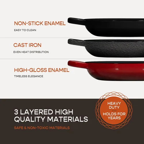 Miniatura 3 de Krustic Horno holandés de hierro fundido esmaltado para hornear pan de masa madre, olla de 6 cuartos de galón con tapa, juego de utensilios de Rojo