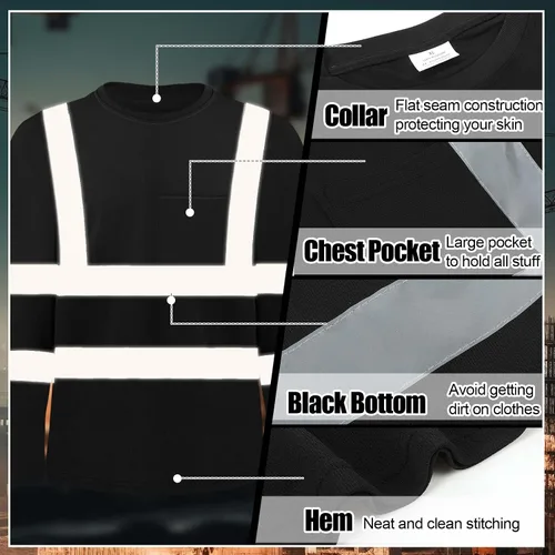 Miniatura 3 de Zhanmai 6 Pack Long Sleeve Safety Shirt High Visibility Reflective Class 3 Hi Vis Construction Safety Shirt with Pocket