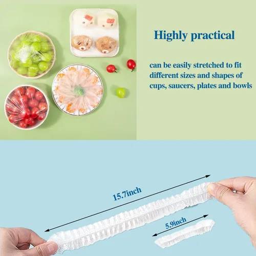 Miniatura 4 de 200 piezas de fundas elásticas reutilizables para cuencos, cubiertas de plástico para alimentos con bordes elásticos, tapas de cuenco estirables