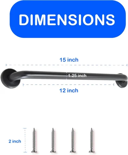 Miniatura 3 de Mango de ducha de 12 pulgadas con agarre suave Barras de agarre de acero inoxidable 304 para bañeras y duchas Pasamanos estándar ADA de bronce