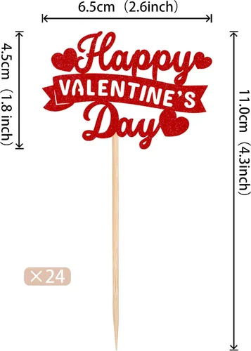Miniatura 2 de Rsstarxi Paquete de 24 adornos para cupcakes para el día de San Valentín, con purpurina roja, dulce amor, para cupcakes, decoración de San Valentín
