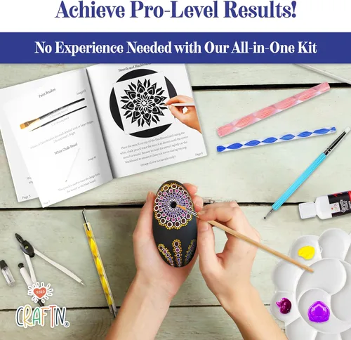 Miniatura 5 de Kit completo de 46 piezas de pintura de mandala para principiantes con pinturas acrílicas, plantillas reutilizables y herramientas de puntos.