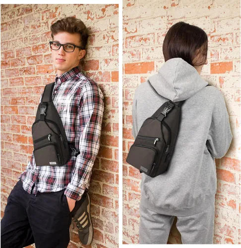 Miniatura 6 de AMJ Bolso cruzado tipo bandolera para hombres y mujeres, mochila de hombro casual, mochila de pecho tipo morral para senderismo y viajes Marrón