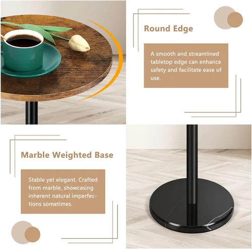 Miniatura 3 de OYEAL Mesa auxiliar para bebidas, pequeña mesa de cóctel redonda para patio, mesa auxiliar de pedestal al aire libre, mesa auxiliar con base de Negro
