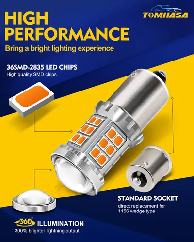 Miniatura 3 de Bombilla LED 1156 Ámbar 1156, focos LED de señal de giro, bombilla LED 1141 Ámbar, bombillas LED 7506 1003 P21W BA15S 1156, lámpara de repuesto