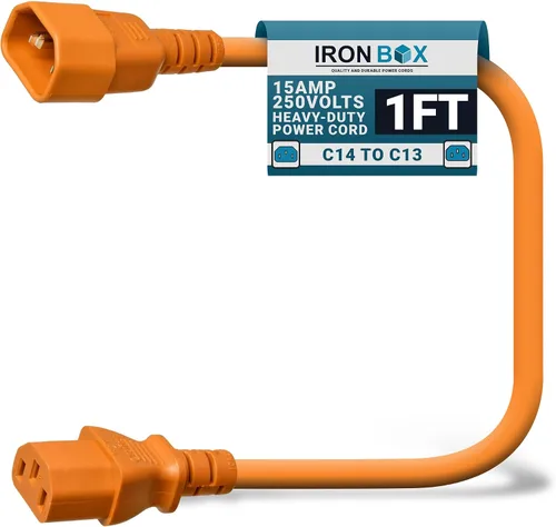 Miniatura 10 de IronBox Electric - Cable de Alimentación C14 a C13 de Servicio Pesado, 15A, 250V, Cable de Extensión para Computadora 14/3 AWG - Cables