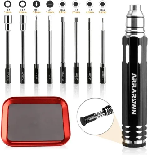 Kit de herramientas de reparación para modelos RC 10 en 1 con destornilladores hexagonales de 1.5/2.0/2.5/3.0/4.0/5.5mm, destornillador Phillips y