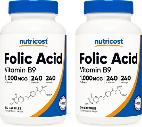 Miniatura 10 de Nutricost ácido fólico (Vitamina B9) 1000 mcg, 240 Cápsulas, 1 botella, 1
