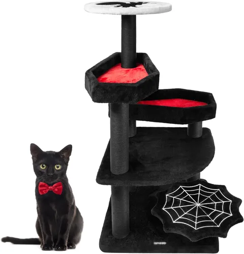 Miniatura 10 de KAMABOKO Árbol gótico para gatos, torre negra para gatos de 30.3 pulgadas con cama de ataúd, condominio para gatos con postes rascadores de sisal