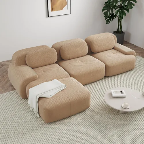 Miniatura 54 de Sofá modular sin hueso de 117 pulgadas, sofá modular en forma de L para sala de estar, sofá comprimido con asiento profundo, sofá nube de pana