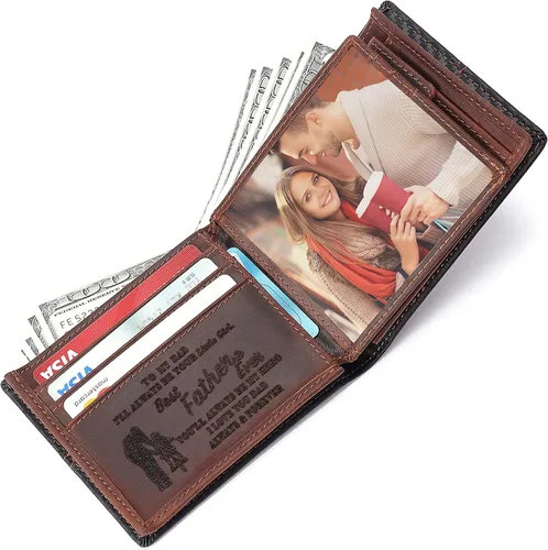 Cartera de cuero grabada personalizada para papá hijo marido novio cumpleaños día del padre San Valentín Navidad aniversario graduación boda regalo