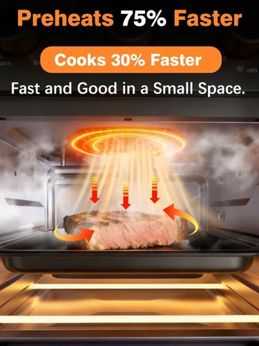 Miniatura 7 de OUNIN Horno tostador y freidora de aire con infusión de vapor, 12L compacto, apto para encimera, precalentamiento rápido con opciones de hornear