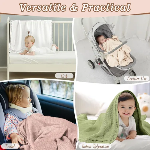 Miniatura 6 de YOYI YOYI Manta de punto para bebé, mantas de algodón orgánico para bebé, mantas de punto trenzado neutro suaves para niñas y niños, color verde, 40