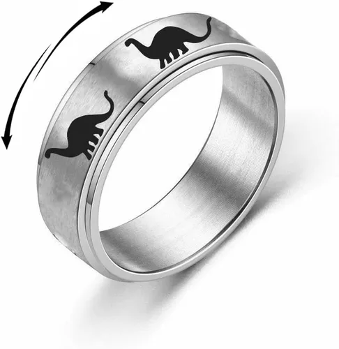 Anillos giratorios punk de dinosaurio para mujeres, niñas y hombres, hipoalergénico de acero inoxidable, para aliviar el estrés, ansiedad,