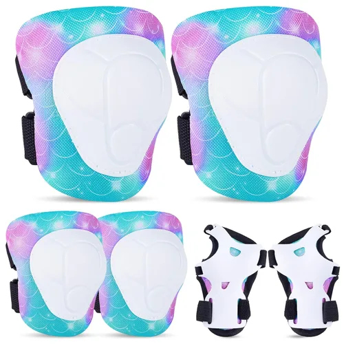 Miniatura 12 de FIODAY Rodilleras para niños, conjunto de equipo de protección ajustables para niños, rodilleras y coderas con protector de muñeca para niñas