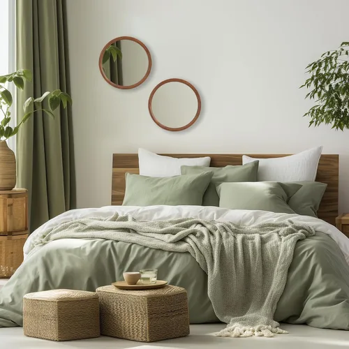 Miniatura 5 de MAGFLERUM Juego de 2 espejos redondos de madera de 17" - Espejo de pared bohemio de círculo pequeño para guardería, decoración para dormitorio, sala