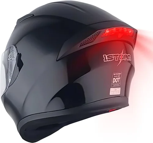 Miniatura 9 de 1Storm Casco de motocicleta para bicicleta de calle con doble visera/visera solar, casco completo con luz trasera LED: Negro mate Z LED negro mate