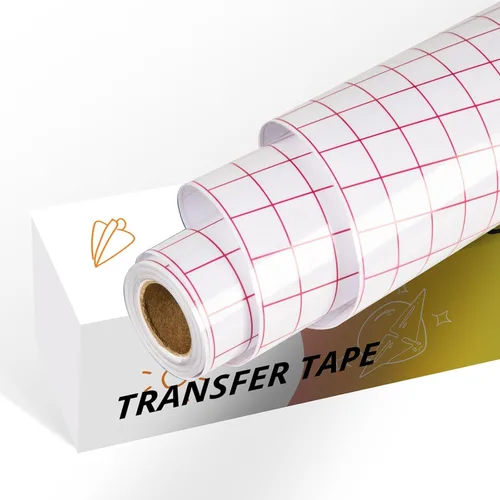 YRYM HT Cinta de transferencia para vinilo - 12" x 12 pies con papel de transferencia de rejilla de alineación roja, cinta de transferencia de