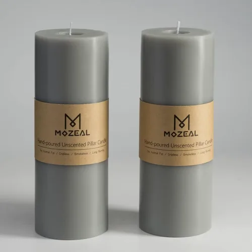 Miniatura 133 de MOZEAL Velas grandes sin perfume vertidas a mano de 3 x 8 pulgadas, sin humo, juego de 2, combustión lenta, sin goteo, aproximadamente 150 horas