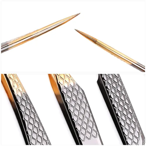 Miniatura 8 de Juego de 4 pinzas para extensión de pestañas, herramienta profesional aplicadora de pestañas, pinzas rectas y curvadas de acero inoxidable