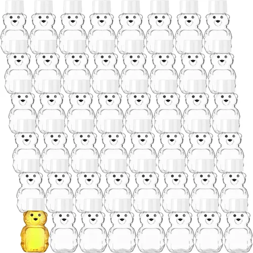 Miniatura 10 de Patelai 48 botellas de plástico de 2 onzas con osito de miel, recipientes de miel vacíos transparentes a granel, reutilizables, mini tarros