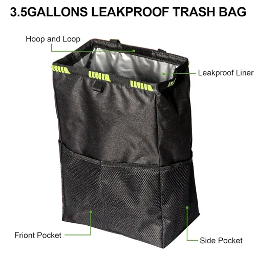 Miniatura 4 de Basurero para automóvil de 3.5 galones, bolsa de basura ultra grande para colgar, organizador de capacidad y almacenamiento con correas ajustables